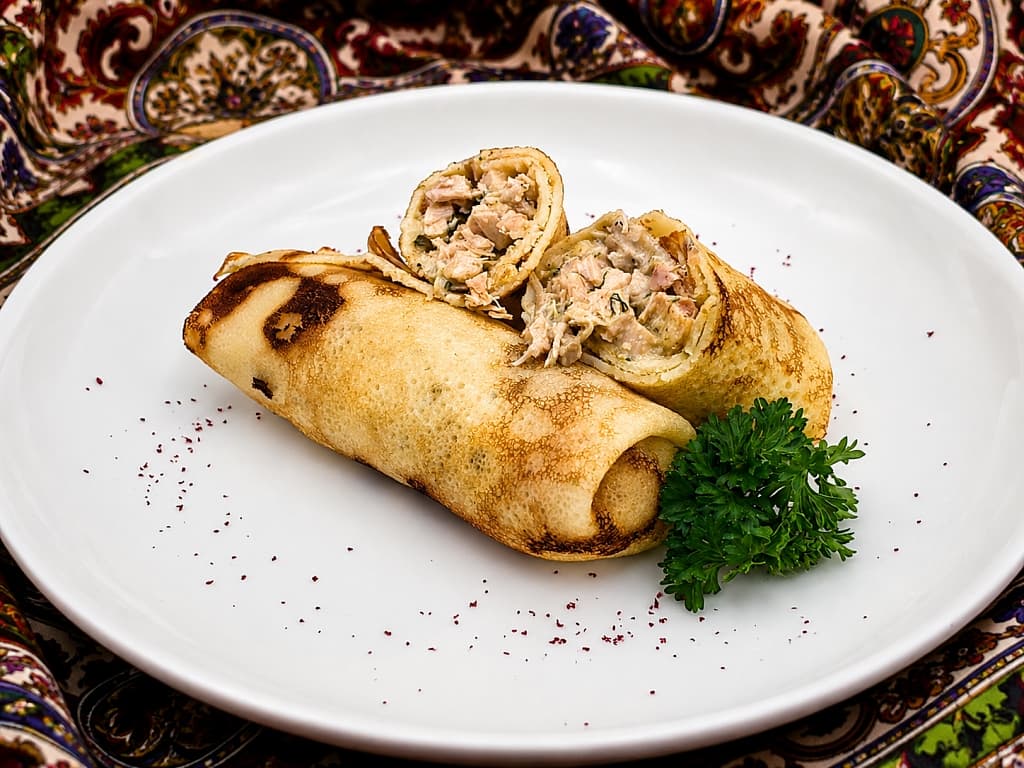 แพนเค้กกับไก่และเห็ด